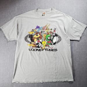 Vintage Cartoon Looney Tunes Grey Graphic Tee Shirt